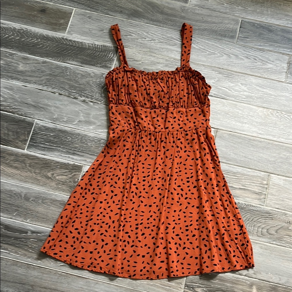 NWOT Trixxi Burnt Orange Mini Sundress with Black Pattern
